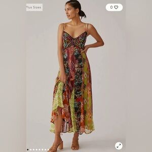 NWT Anthropologie Multi Print V-Neck Maxi Dress